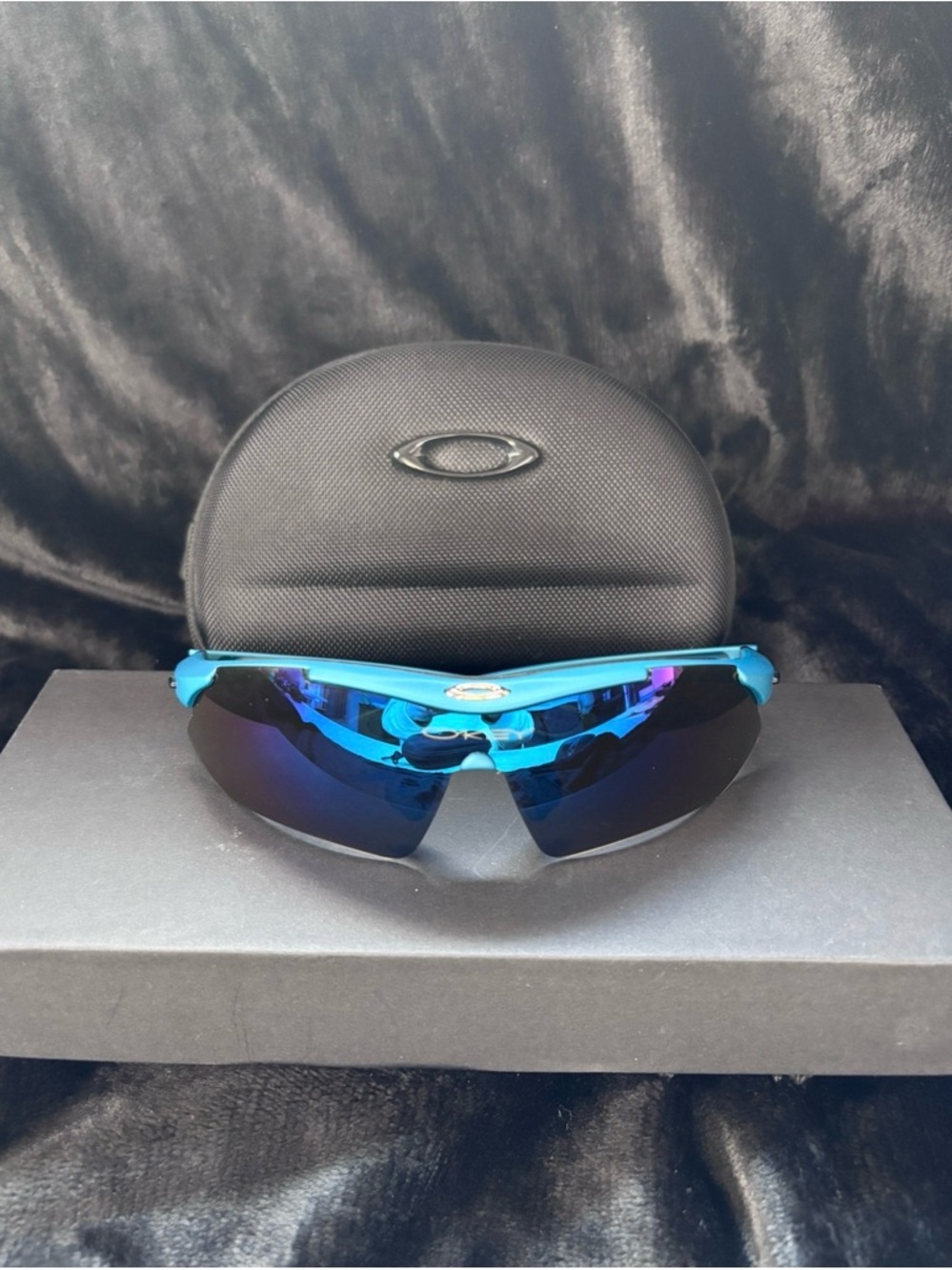 Oakley Blue Frame Polarized Mirrored Sport Sunglasses